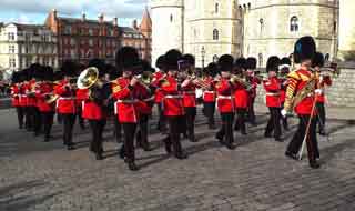 Band of the Welsh Guards marching up Castle Hill